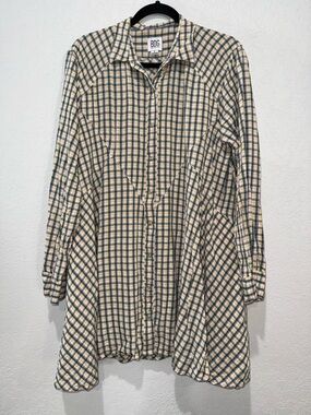 BDG Plaid Button-Front Shirt Dress in Cream, Green & Yellow